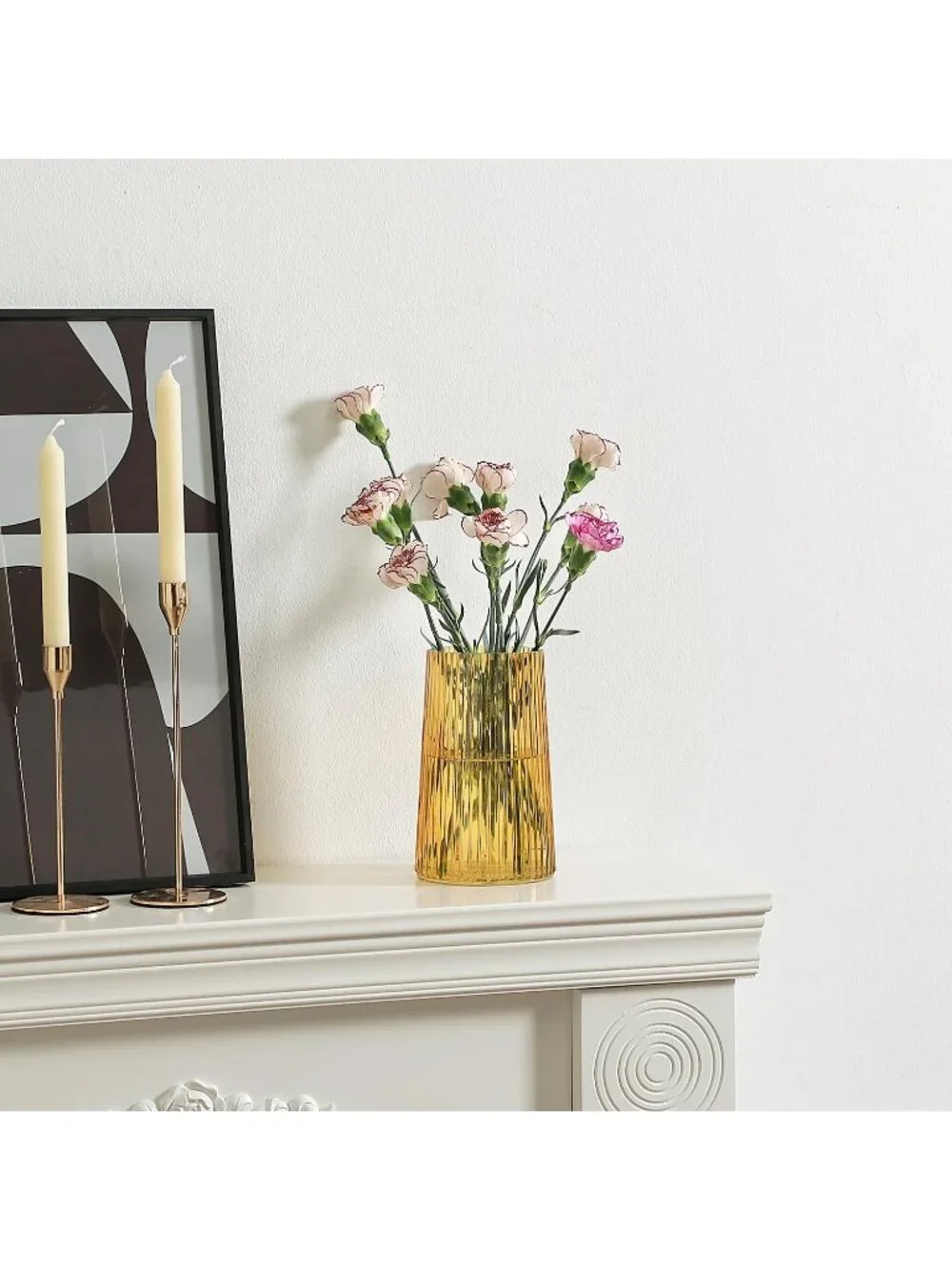 8 Inches Modern Yellow Glass Vase Flower Bouquet Living Room Bedroom Home Deco